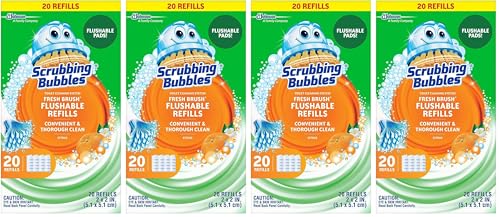 Image of Scrubbing Bubbles Flushable Toilet Bowl Wand Cleaner Refills, Fresh Brush Cleaner Toilet Refill Pads, Removes Limescale & Odors, Citrus Scent,20 Count (Pack of 4)