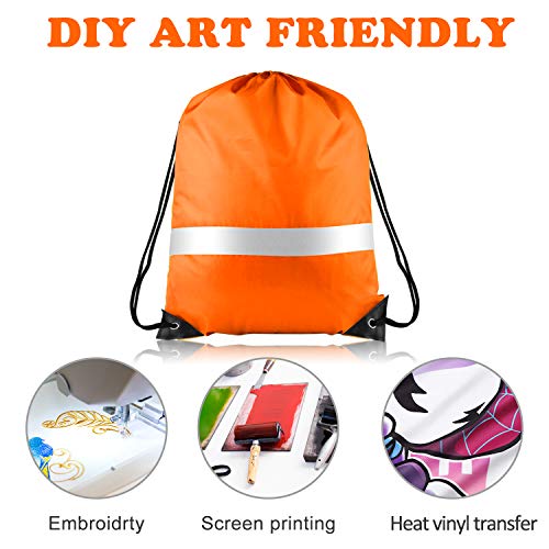 Kuuqa 12 Pack Drawstring Backpack Bag With Reflective Strip, String Backpack Cinch Sack Bag For School Yoga Sport Gym Traveling (Orange) #TOP5