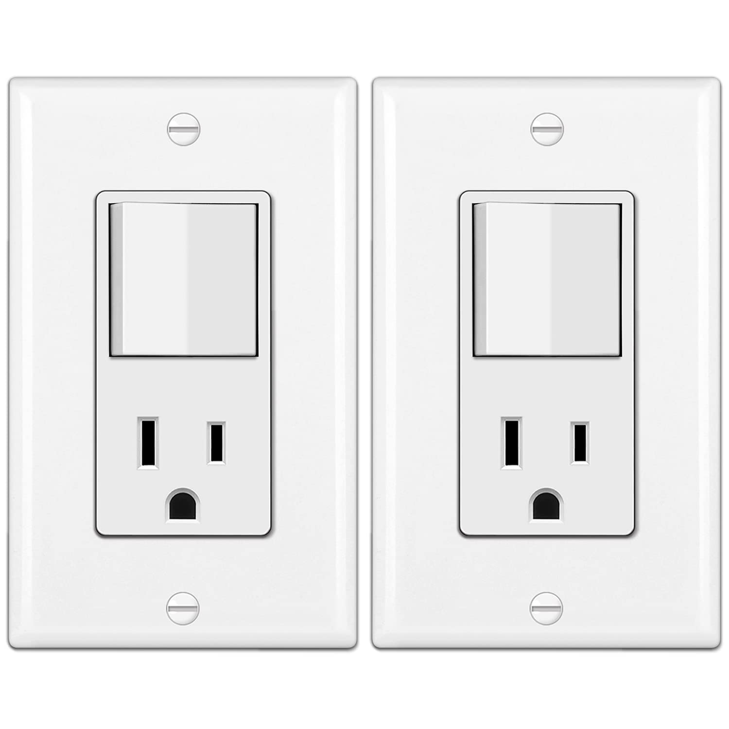 BESTTEN 2 Pack Combination Wall Light Switch and Decor Outlet, Single