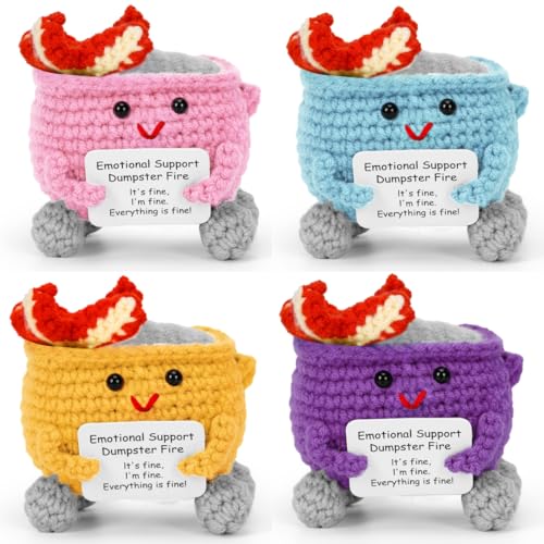Emotional Support Dumpster Fire Crochet Set - 4pc Funny Desk Acce...
