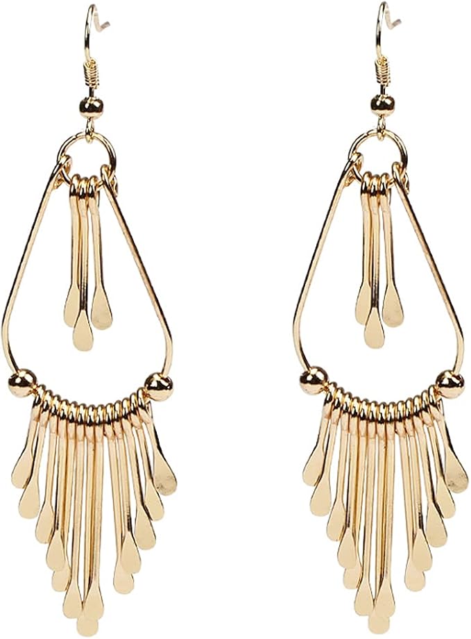 Boho Metal Dangle Drop Earrings Gold Plating Tassel Statement Earring Bohemian Dangling Costume