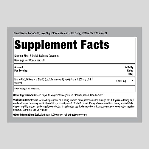 Piping Rock Maca Root Supplement | 4800 Mg | 150 Capsules | Red Yellow Black Maca Root | Superfood | Non-Gmo, Gluten Free #TOP1