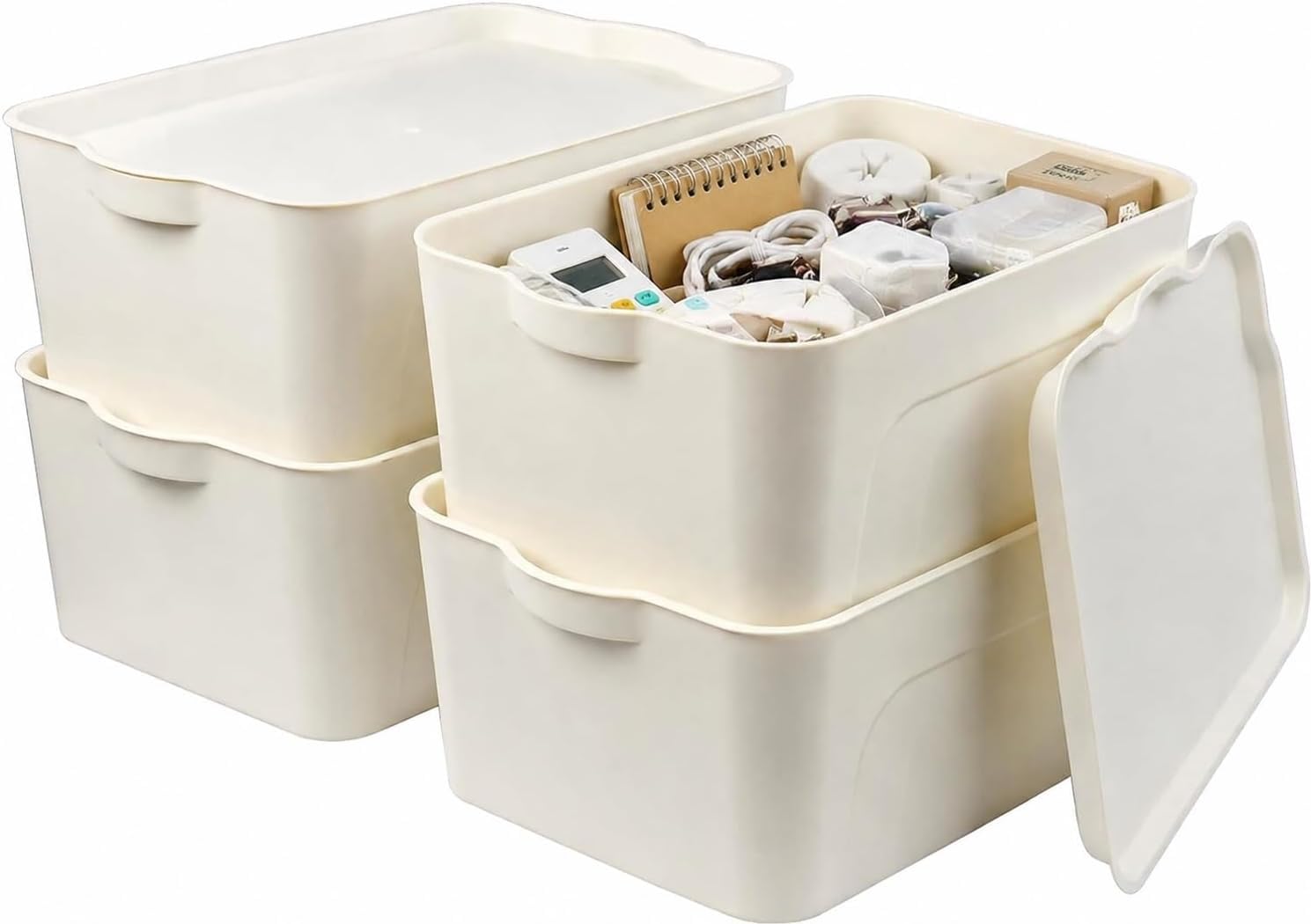 RMAN Scatola Porta Oggetti Plastica con Coperchio, 5L * 4, Bianco