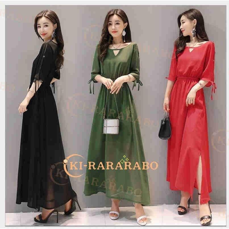 マキシ丈ワンピース レディース きれいめ 春夏秋 結婚式ワンピース ロング丈 袖ありワンピース カジュアル パーティードレス 韓国風