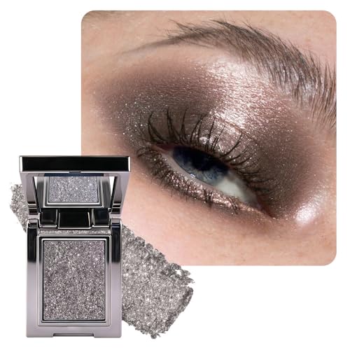 Image of WanTuoluo Sparkly Eyeshadow Palette for Women, Single Monochrome Eye Shadow Makeup, Shiny Pressed Cream Powder, Blendable Natural, Holographic,Vegan,Travel (07-sparkly-Black)