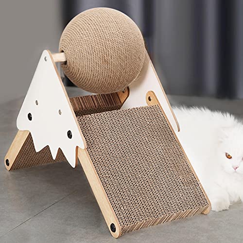 Coçador de gato | Almofada arranhadora vertical com design de montanha de neve com bola interativa |