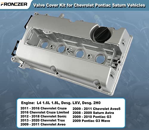 Aluminum Engine Valve Cover Kit With Gasket, Bolts, Oil Filler Cap Compatible With 2011-2016 Chevy Cruze, 2012-2018 Sonic, 2013-2020 Trax, 2009-2011 Aveo Aveo5 1.6L 1.8L Replace# 55558673 55564395 #TOP3