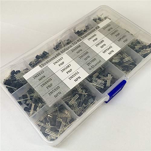 Kammas 15Values x40 600pcs TO-92 Transistor Assortment Assorted Kit 2N2222 2N3904 2N3906 2N5088 2N5089 2N7000 MPSA42 MPSA92 etc