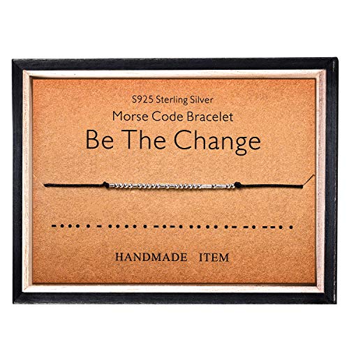 Morse Code Bracelet 925 Sterling Silver Beads on Silk Cord Secret Message Be The Change bracelet Gift Jewelry for her