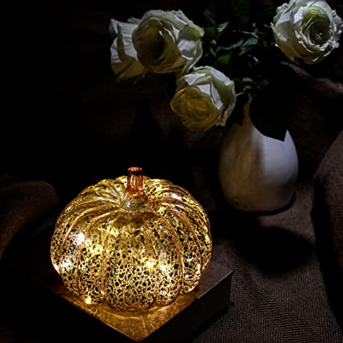 Image of Romingo Mercury Glass Pumpkin Light with Timer for Halloween Pumpkin Decorations Fall and Thanksgiving Decor,Rose Gold, 5.5 inches