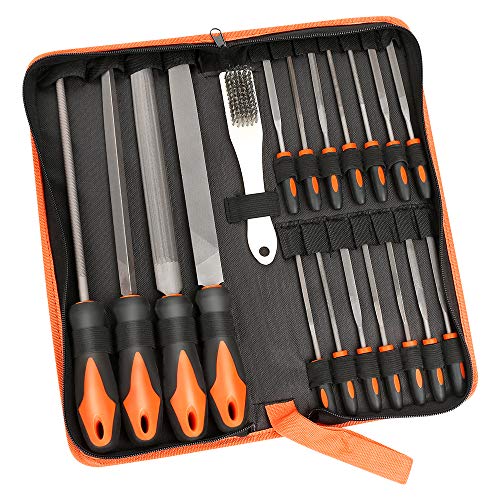Maxjaa 18Pcs Kit de limas de metal T12 Juego de limas de sierra de acero con alto contenido de carbono que incluye lima plana, triangular, redonda, semicircular, limas de aguja, estuche de transporte Cover