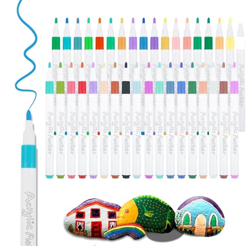 newatty Rotuladores Acrilicos, Rotuladores de Pintura Acrílica Rotulador Acrilico Resistentes al Agua 2mm Permanente Marcadores para Piedras Cerámica Madera Cristal Metal Plastico (36 Colores)