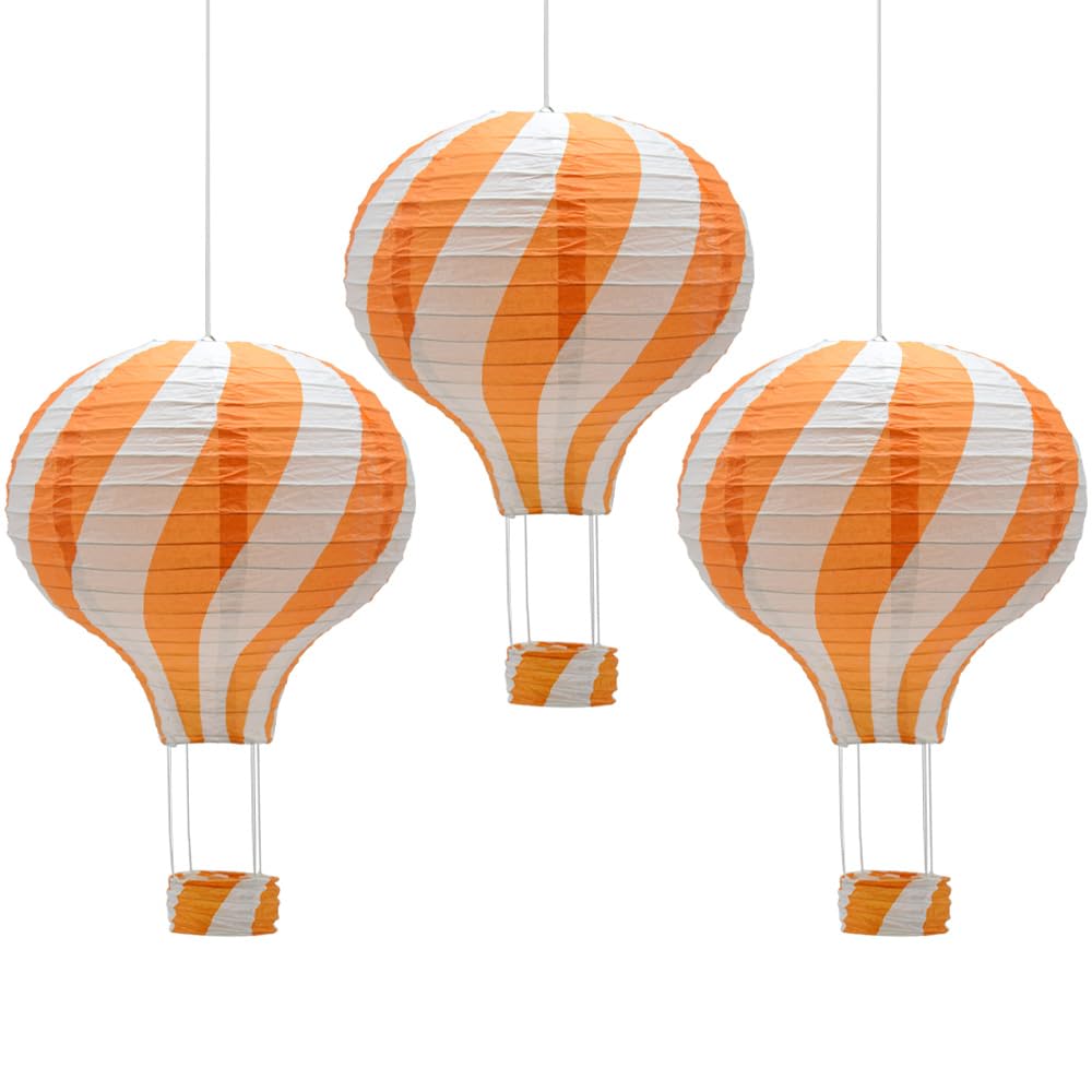 CEEYSEE 3 Pcs Paper Lanterns Hanging Hot Air Balloon 12 Inch Orange Paper Lanterns Decoration for Halloween Wedding Birthday Party (Orange/DRCN)