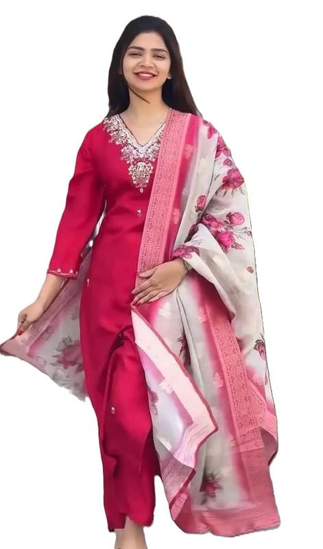 Graceful Kurta Set With Dupatta Featuring Minimal Thread Embroidery For Celebration Party Ready Outfit Pink S-picture-54