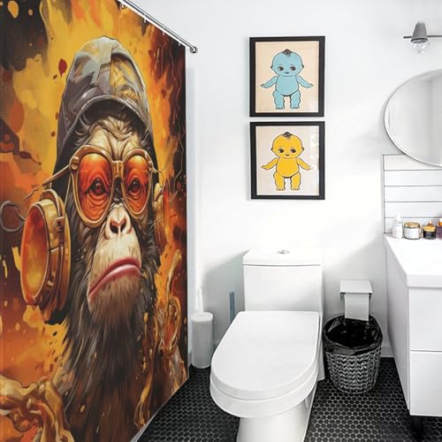 Rideaux de douche imperméables et lavables en machine motif singe 168x183 - 3