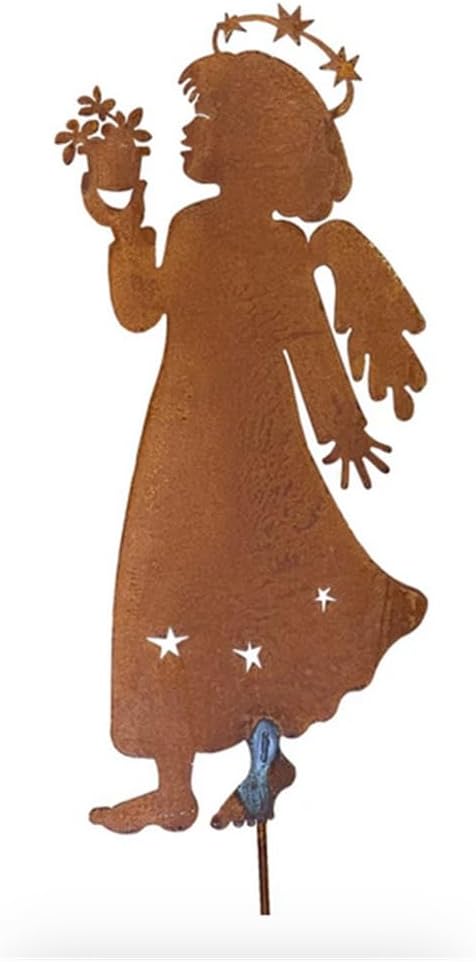 Roeda Songs of Joy Collection CR104 Eye of The Sparrow Angel with Bird 17" Rusty Patina Finish Metal Garden Stake