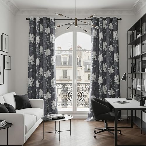 Image of MYSKY HOME Floral 95% Blackout Curtains 108 Inch Length 2 Panels Deep Grey