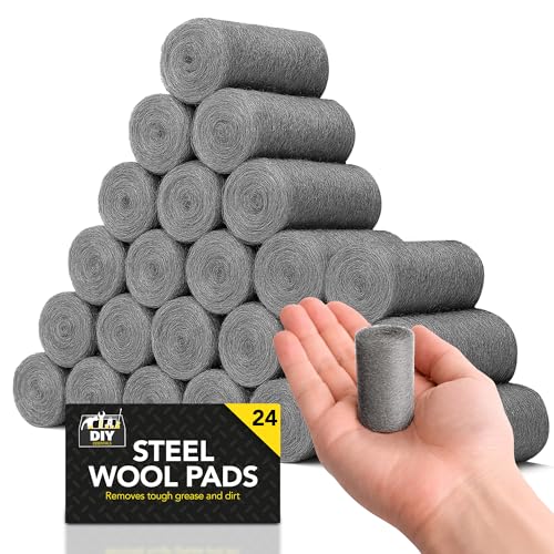 SOL 24pk Steel Wool Pads Wirewool for Cleaning Polishing Buffing Rust Removal Paint Preparation Multipurpose Scourers for Wood Metal Furniture Surface Maintenance DIY Home Workshop Tasks