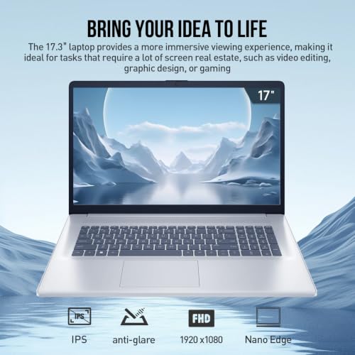 Image of HP 17 Inch Laptop Computer, 17.3 inch FHD IPS Business Laptop PC, Intel Core 7 (> i7-1355U, 10-Core), Windows 11 Pro, Customized 16GB /32GB /64GB RAM + 512GB /1TB /2TB SSD, Number Pad, Wi-Fi 6, Glacier Silver
