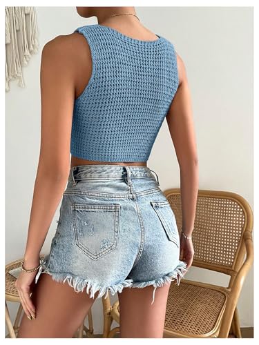 Image of GORGLITTER Women's Crochet Crop Tank Top Hollow Out Sleeveless Fashion Trendy Knit Copped Vest Tops