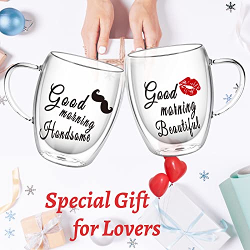 Top-spring Double Walled Glass Coffee Cups for Couples Insulated Latte Glasses Couple Mugs Set of 2 - Image 2