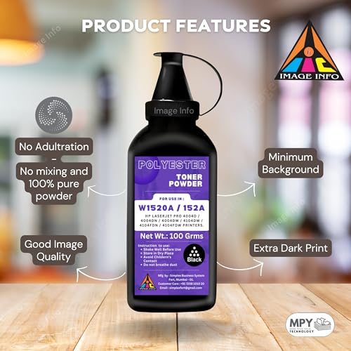 Image of ImageInfo Ultra Dark Toner Powder for Use in HP W1520A / 152A Toner Cartridge Pack of 2 (100GM Each)