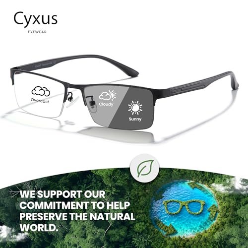 Image of Cyxus Blue Light Blocking Glasses Men Woman Photochromic Semi Rim Computer Gaming Office Study Eyeglasses UV Protection 8001