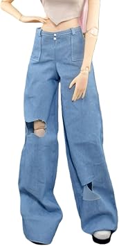 Handmade BJD Pants Ripped Wide-Leg for 1/3 1/4 1/6 Ball Jointed SD Dolls Toys DIY for 1/3 BJD Doll,Light Blue