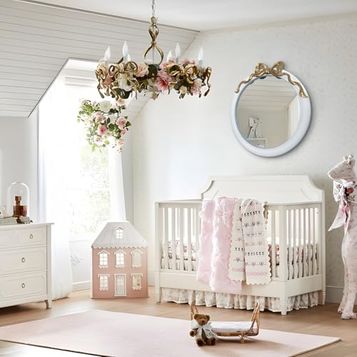 Image of 28x28 inch Gold and White Bow Mirrors for Wall, Round /Circle God Decorative Wall Mounted Mirror, Irregular Mirrors Suitable for Bedroom, Hallway, Living Room Decoration, Nursery, Girls Room