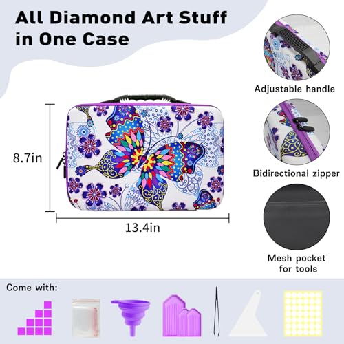 Image of ZORETCO Diamond Painting Storage Case, 60 Slots Portable Diamond Art Kits with Accessories for Craft Rhinestones & Jewelry Beads Organizer Boxes