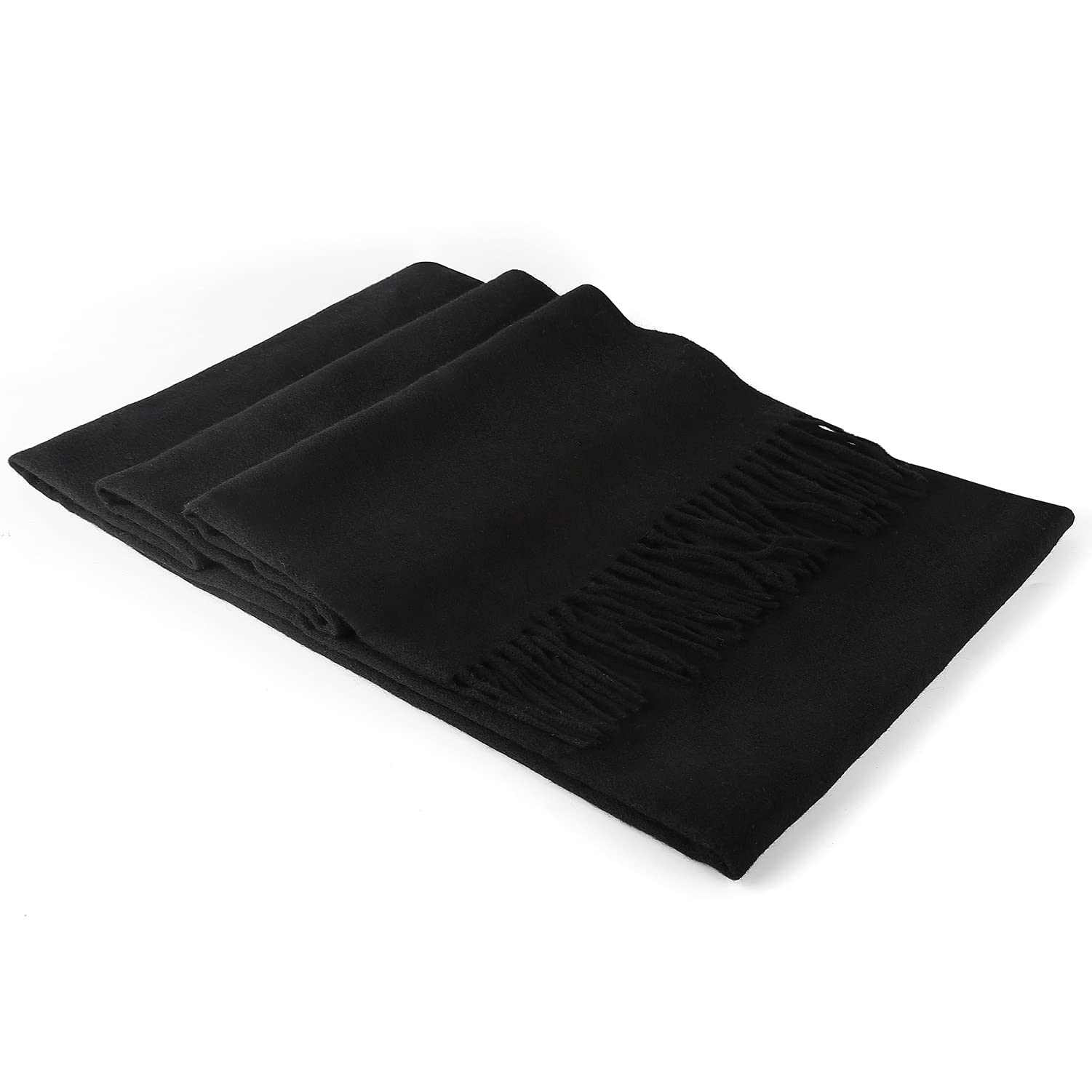 Bufanda de cachemira 100 % pura, bordes con flecos, unisex de gran tamaño, cálida y suave, colores lisos/cuadros