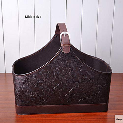 Medium Size Storage Basket, Leather Storage Bin Organizer For Wine Flowers Fruits Magazine Holder Rack/Bins,With Top Handle For Holiday Presents Gifts Display (Middle Vintage) #TOP1