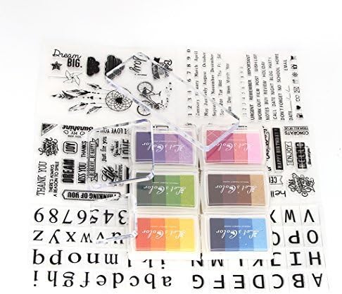 Ink Pads Set and Embossing Silicone Printing Stamper Folder Template with Gel Acrylic Pad for DIY Album Paper Card Scrapbooking Art Craft