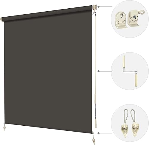 Miniatura 6 de Sunbox Persianas enrollables para exteriores, opacas, inalámbricas, funciona con manivela, persiana enrollable de privacidad y protección UV para