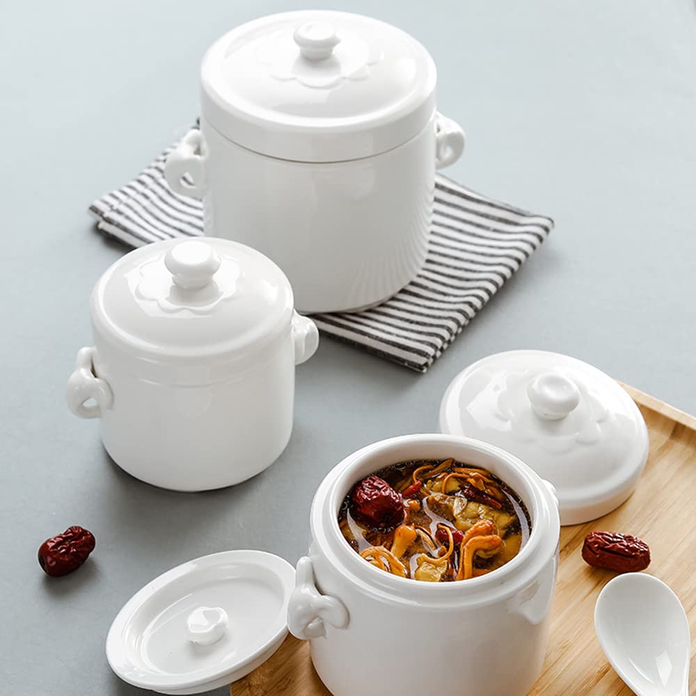 Zuppiera in Porcellana con Coperchio, Doppia Caldaia in Ceramica (1100ml)