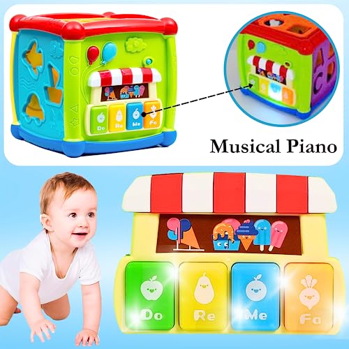Image of 6 In-1 Musical Toys For 1+ Year Old Baby Girl- Musical Piano,Tunes, Vehicle, Abcd, Shape Blocks Toys Includes A To Z Table, Spinning Gear Time Learning Clock, 3 Aa Batteries Incl,Multicolor
