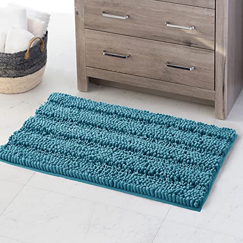 KGORGE Chenille Kitchen Rugs - Non-Slip Water Absorbent Floor Mats for Bathroom Toilet Shower Easy Wash Super Soft Quick Dry Area Carpet Rug, Bluish Green, 20