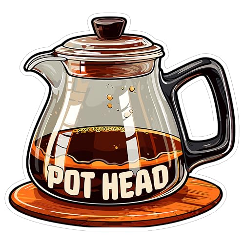 Pot Head Coffee Sticker 4 Inch Caffeine Mug Pun - Waterproof Vinyl Decal for Laptop Water Bottle Car Tumbler - Durable Funny Aesthetic Long-Lasting Stickers for Adults ID44990