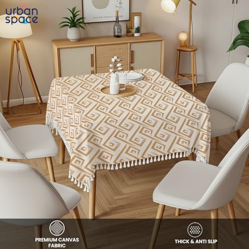Image of Urban Space 100% Cotton Square Dining Table Cover, Printed Anti Skid Table Cloth for Dining /Center Table, for Upto 4 ft x 4 ft Table (Size - 48 inch x 48 inch - Square, Basics Taupe)