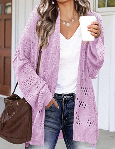Image of HOTOUCH Lightweight Crochet Cardigan for Women Long Sleeve Open Front Knit Oversized Cardigans Sweaters