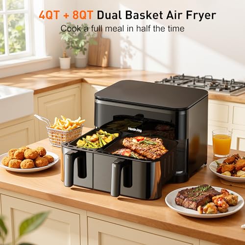 Image of 12QT Dual Air Fryer with 2 Baskets (4QT+8QT) & 50PCS Paper Liners