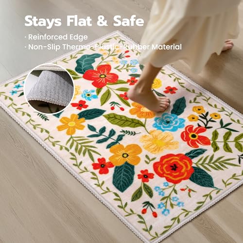 Alfombra Pasillera Boho Floral Lavable 2x6 Beige miniatura 3
