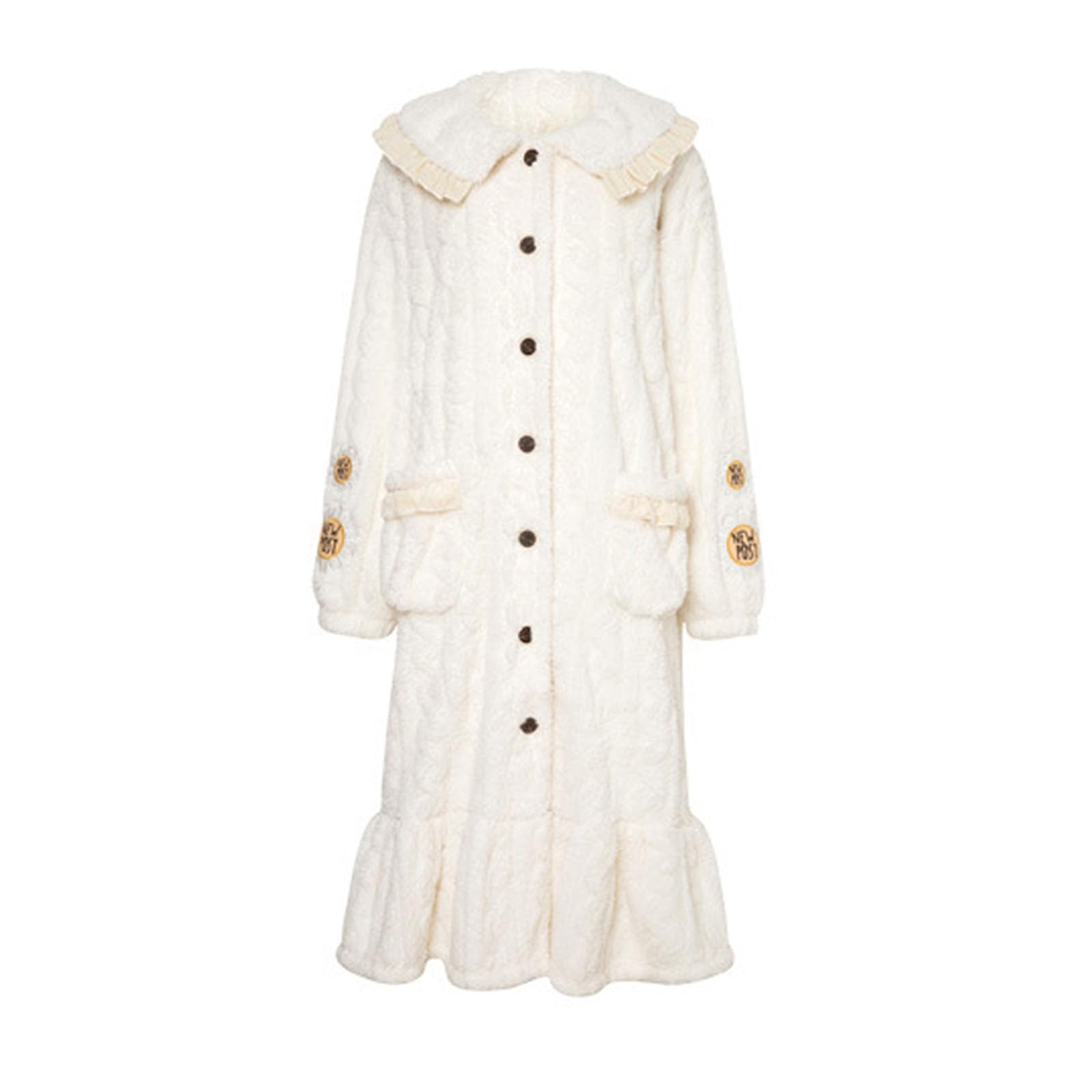 Generisch Camicia da notte invernale da donna, con scollo rotondo, a maniche lunghe, in flanella, calda, tinta unita, jacquard, con tasca, abito invernale di grandi dimensioni, abito da notte oversize