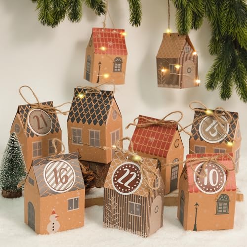 RUBY Adventskalender zum Befüllen-24 kleine Geschenkboxen mit Zahlenaufkleber,2025 Bastelset für Weihnachten-Weihnachtskalender Häuser für Kinder und Erwachsene