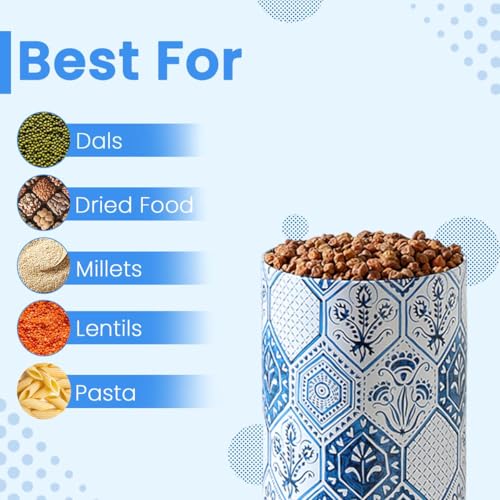 Image of Maroc Collection Airtight Kitchen Container Set| 1100ML- Set of 4| Food Grade Metal Jars for Dals, Millets & Dry Food Storage| Vacuum Lid, Rust Resistant, Stylish Moroccan Blue Canisters