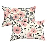 Kissenbezug 70x90 Rosa Sofakissen Grau Kopfkissenbezug Set 2er Leinen Kissenbezüge mit Verdecktem Reißverschluss Rechteck Kissenhüllen Dekokissen für Deko Wohnzimmer, Geschenke für Frauen p0q-135