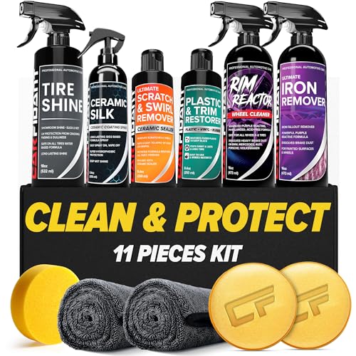 Image of Carfidant Ultimate Clean & Protect Kit - 11-Piece Complete Car Detailing Bundle - Tire Shine, Ceramic Silk, Scratch & Swirl Remover, Plastic & Trim Restorer, Rim Reactor, Iron Remover
