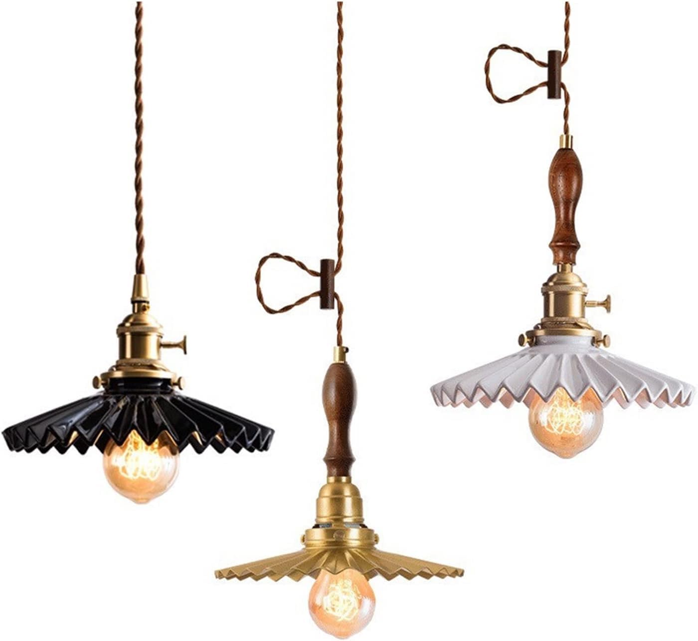 Lustre moderne à LED en céramique blanche et bois suspension nordique pour salon