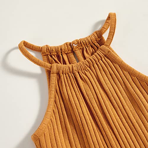 Nie Cuimeiwan Baby Girl Bell Bottoms Romper Spaghetti Strap Knit Overalls Solid Ribbed Clothes Cute Toddler Girl Jumpsuit (As1, Age, 18_Months, 24_Months, Turmeric) #TOP4
