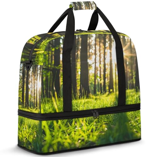 Large Weekender Overnight Bags Green Summer Forest Travel Duffel Bag for Women Men Gym Bag With Shoe Compartment Foldie Travel Tote Bag Carry On Personal Item Bag for Travel Gym Sports